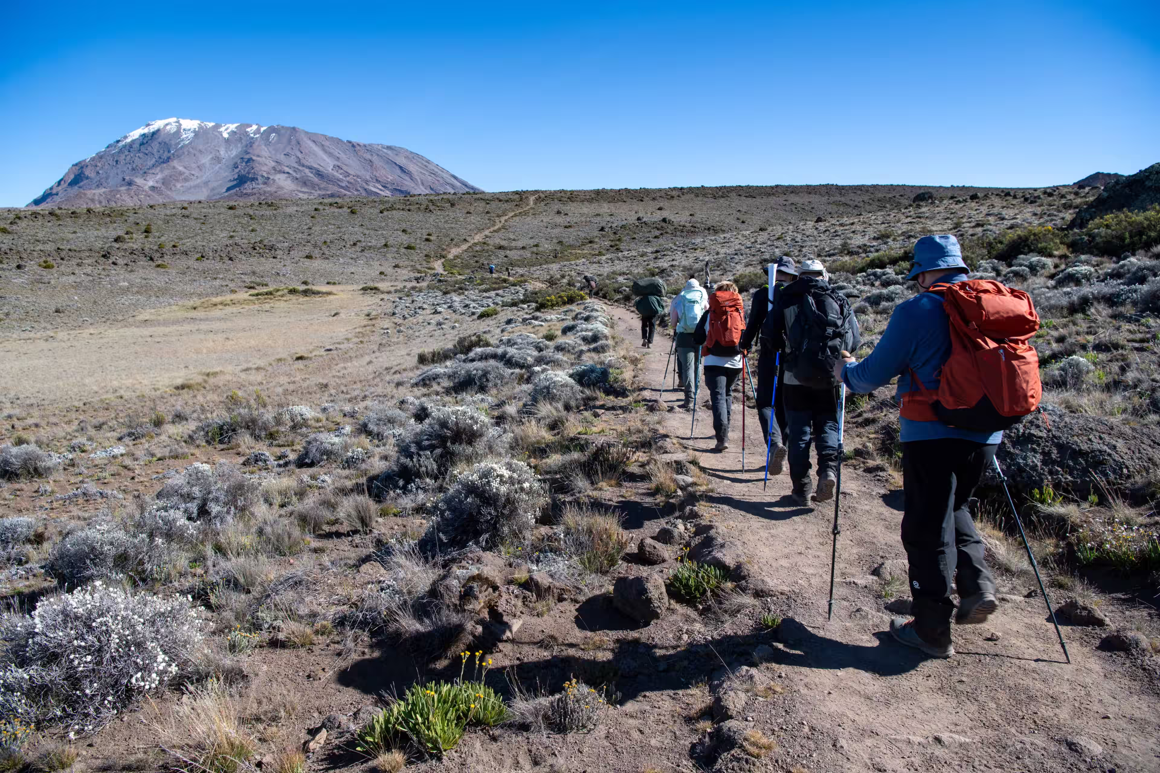 Le sentier d'ocre vers le toit blanc